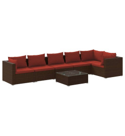 Salon de jardin 7 pcs avec coussins Résine tressée Marron