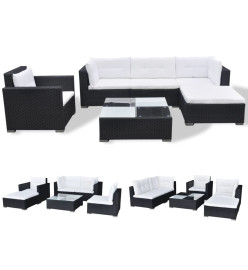 Salon de jardin 6 pcs avec coussins résine tressée noir