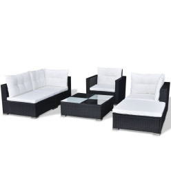 Salon de jardin 6 pcs avec coussins résine tressée noir