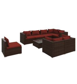 Salon de jardin 9 pcs avec coussins Résine tressée Marron
