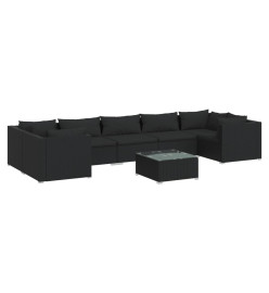 Salon de jardin 8 pcs avec coussins Résine tressée Noir