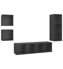 Ensemble de meuble TV 4 pcs Gris Aggloméré