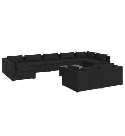 Salon de jardin 10 pcs avec coussins Noir Résine tressée