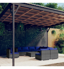 Salon de jardin 10 pcs avec coussins Résine tressée Gris