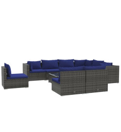 Salon de jardin 10 pcs avec coussins Résine tressée Gris