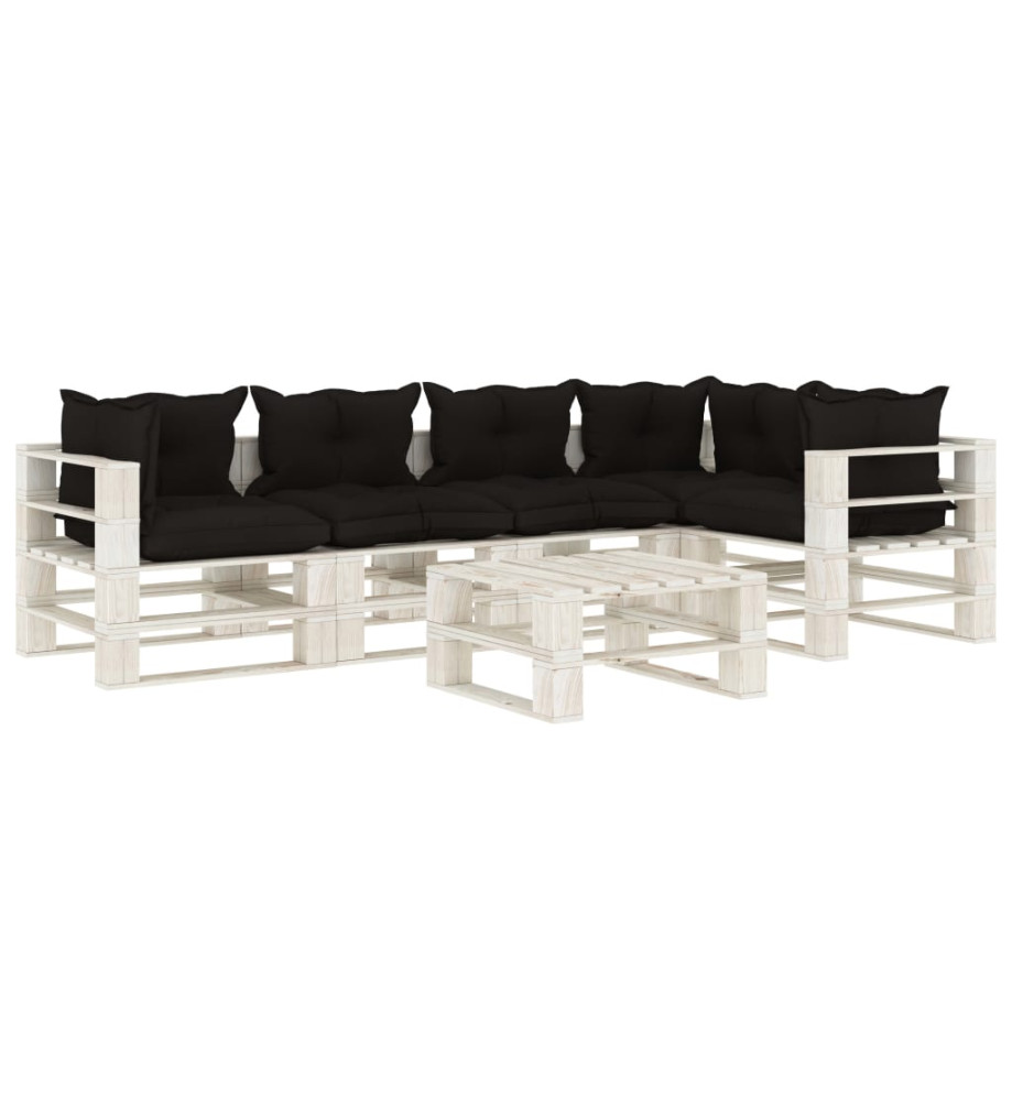 Salon palette de jardin 6 pcs avec coussins noir bois