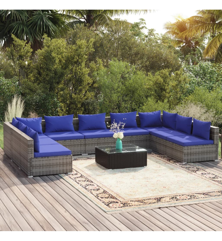 Salon de jardin 10 pcs avec coussins Résine tressée Gris Salon de jardin 10 pcs avec coussins Résine tressée Gris