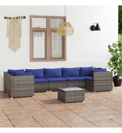 Salon de jardin 8 pcs avec coussins résine tressée gris