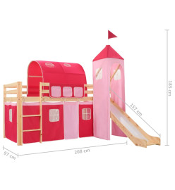 Lit mezzanine d'enfants avec toboggan et échelle Pin 208x230 cm