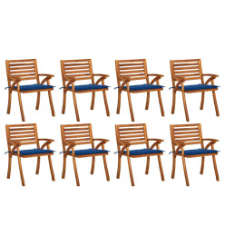 Chaises de jardin avec coussins 8 pcs Bois d'acacia solide