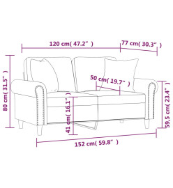 Canapé 2 places avec oreillers cappuccino 120 cm similicuir