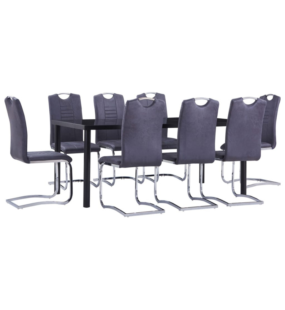 Ensemble de salle à manger 9 pcs Similicuir daim Gris