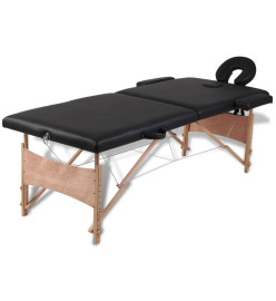 Table de massage pliable Noir 2 zones avec cadre en bois