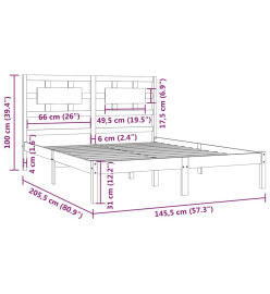 Cadre de lit Noir Bois de pin massif 140x200 cm
