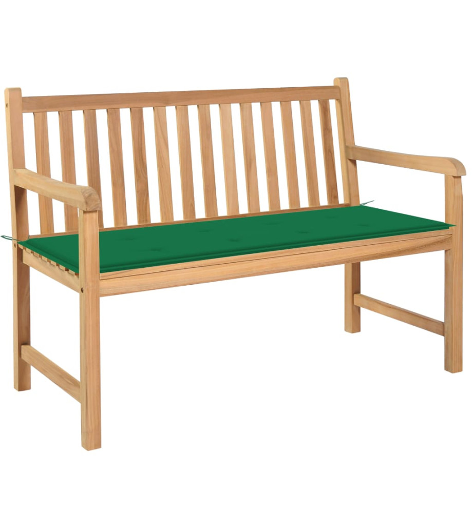 Banc de jardin avec coussin vert 120 cm Bois de teck massif