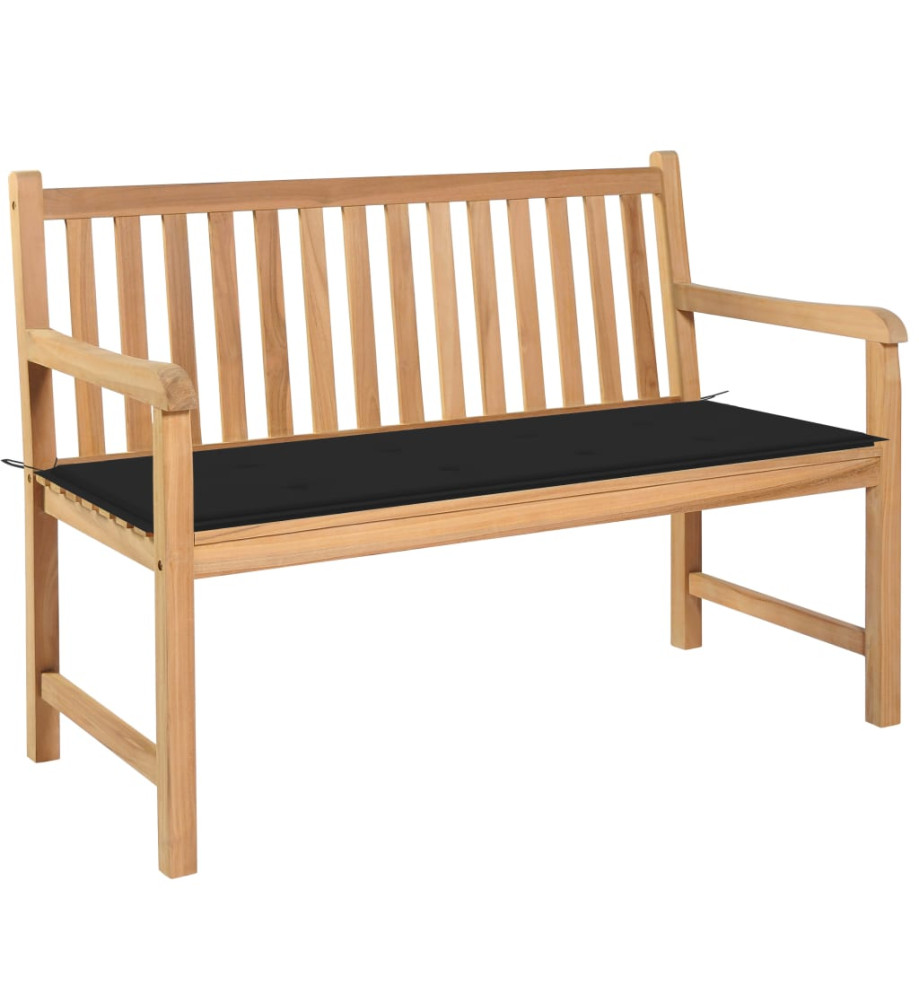 Banc de jardin avec coussin noir 120 cm Bois de teck massif