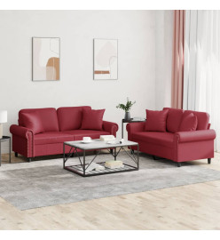 Ensemble de canapés 2 pcs et coussins rouge bordeaux similicuir