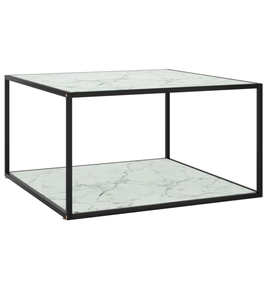 Table basse Noir avec verre marbre blanc 90x90x50 cm