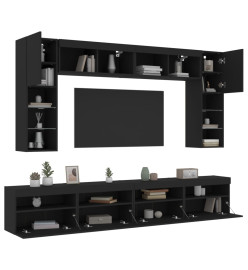 Ensemble de meubles TV muraux 8 pcs avec lumières LED noir