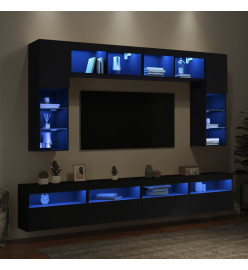 Ensemble de meubles TV muraux 8 pcs avec lumières LED noir