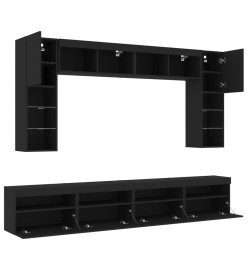 Ensemble de meubles TV muraux 8 pcs avec lumières LED noir