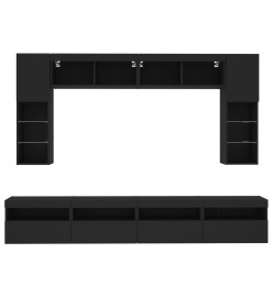 Ensemble de meubles TV muraux 8 pcs avec lumières LED noir