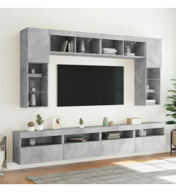 Ensemble de meubles TV muraux 8 pcs et lumières LED gris béton