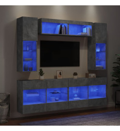 Ensemble de meubles TV muraux 6pcs et lumières LED gris béton