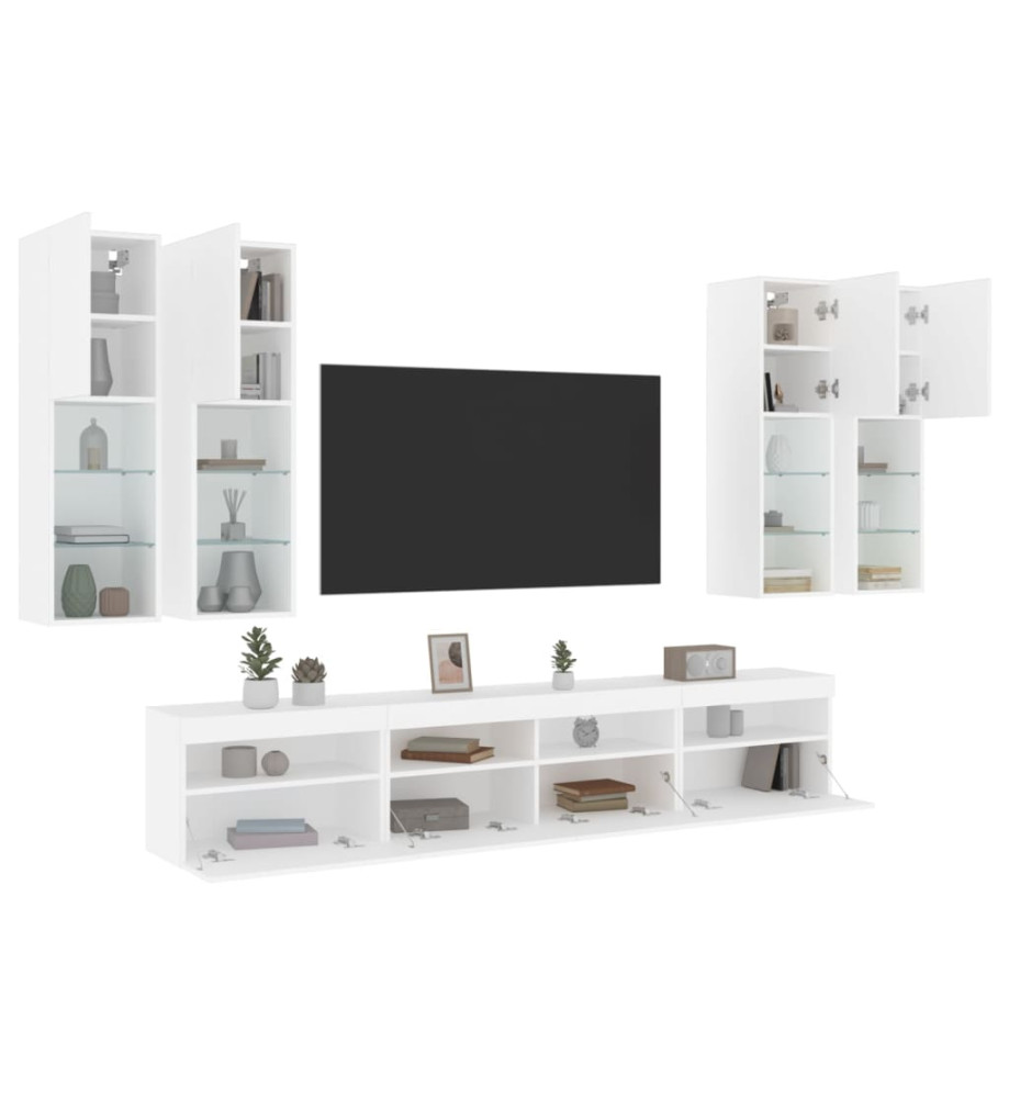 Ensemble de meubles TV muraux 7 pcs avec lumières LED blanc