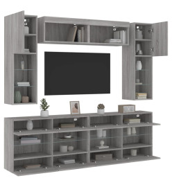 Ensemble de meubles TV muraux 6pcs et lumières LED sonoma gris