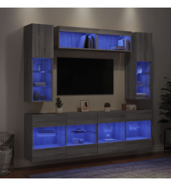 Ensemble de meubles TV muraux 6pcs et lumières LED sonoma gris