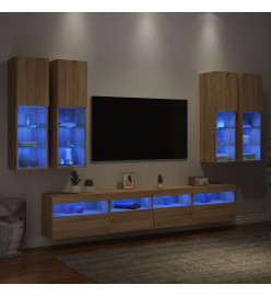 Ensemble de meubles TV muraux 7pcs et lumières LED chêne sonoma