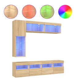 Ensemble de meubles TV muraux 7pcs et lumières LED chêne sonoma