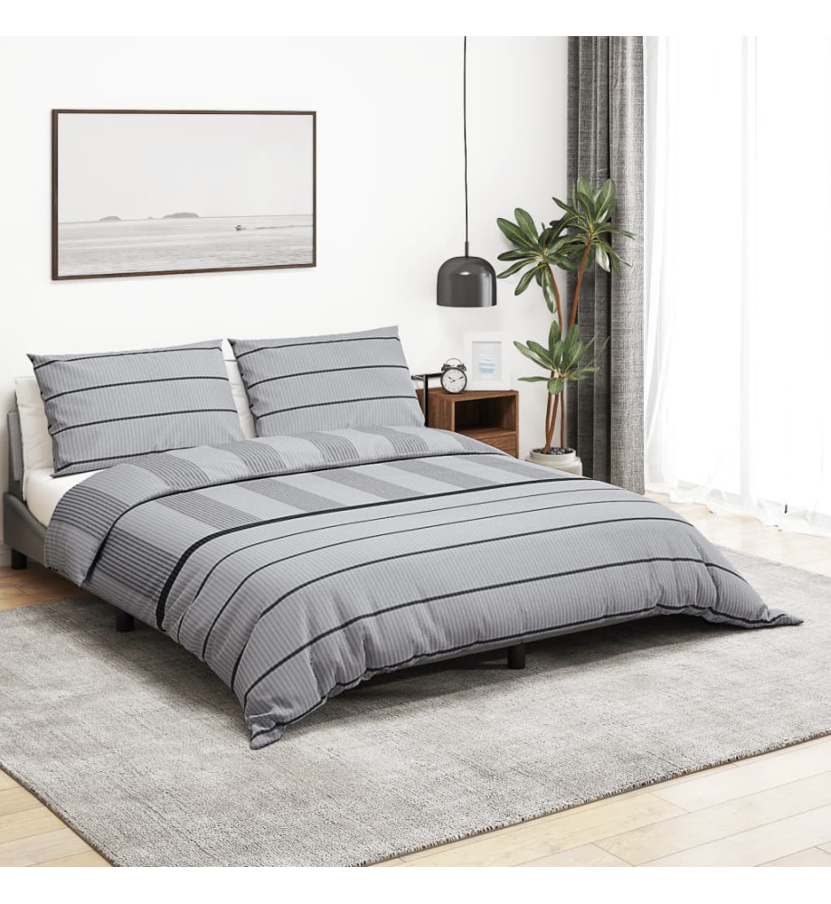 Ensemble de housse de couette Gris 200x220 cm Coton