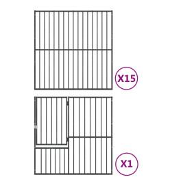 Parc pour chien 16 panneaux noir acier galvanisé