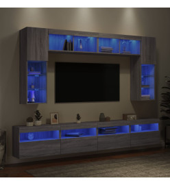 Ensemble de meubles TV muraux 8 pcs et lumières LED sonoma gris