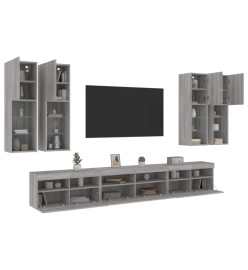 Ensemble de meubles TV muraux 7 pcs et lumières LED sonoma gris