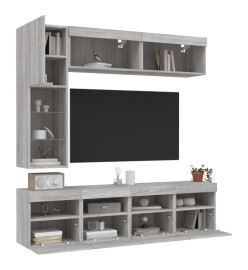 Ensemble de meubles TV muraux 7 pcs et lumières LED sonoma gris