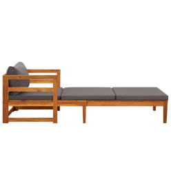 Chaise longue avec coussins gris foncé Bois d'acacia solide