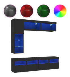 Ensemble de meubles TV muraux 7 pcs avec lumières LED noir