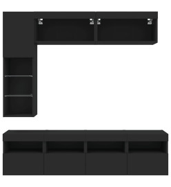 Ensemble de meubles TV muraux 7 pcs avec lumières LED noir