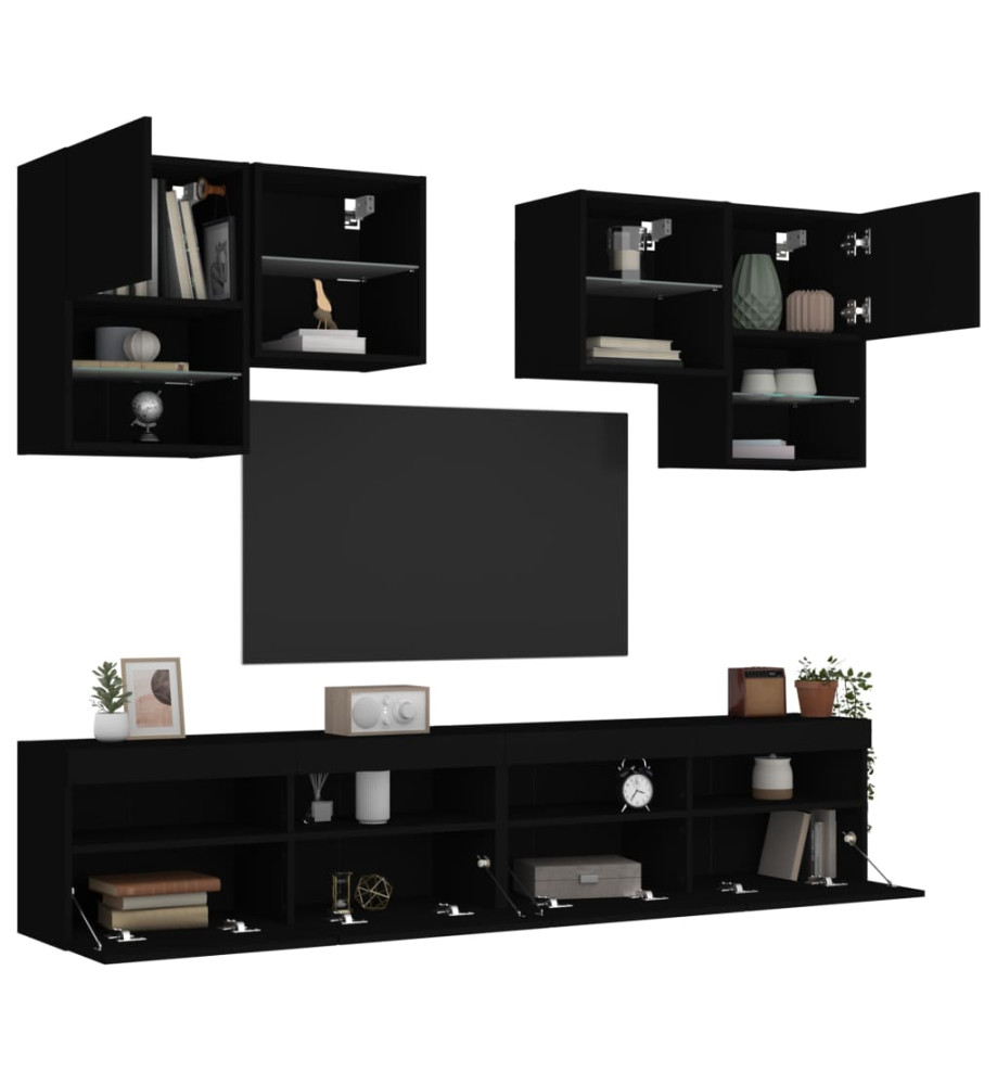 Ensemble de meubles TV muraux 6 pcs avec lumières LED noir