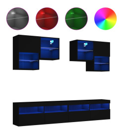 Ensemble de meubles TV muraux 6 pcs avec lumières LED noir