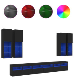 Ensemble de meubles TV muraux 7 pcs avec lumières LED noir