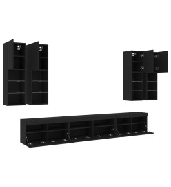 Ensemble de meubles TV muraux 7 pcs avec lumières LED noir