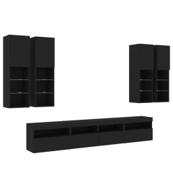 Ensemble de meubles TV muraux 7 pcs avec lumières LED noir