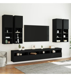 Ensemble de meubles TV muraux 7 pcs avec lumières LED noir