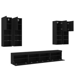 Ensemble de meubles TV muraux 7 pcs avec lumières LED noir