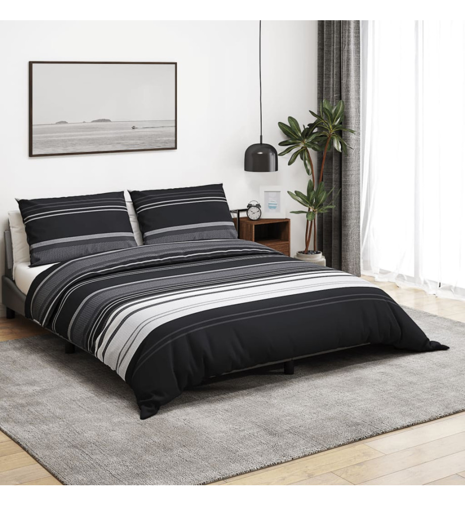 Ensemble de housse de couette noir et blanc 260x220 cm Coton