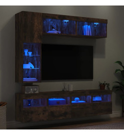 Ensemble de meubles TV muraux 7 pcs et lumières LED chêne fumé